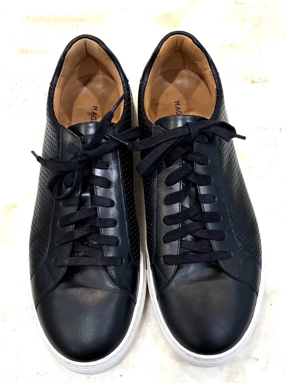 Magnanni Black Leather Sneakers with White Outsole